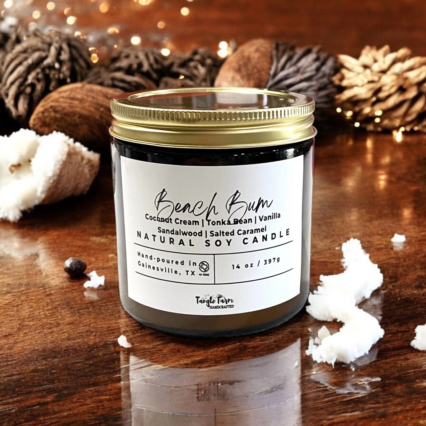 Beach Bum soy candle 14oz scented with bum bum