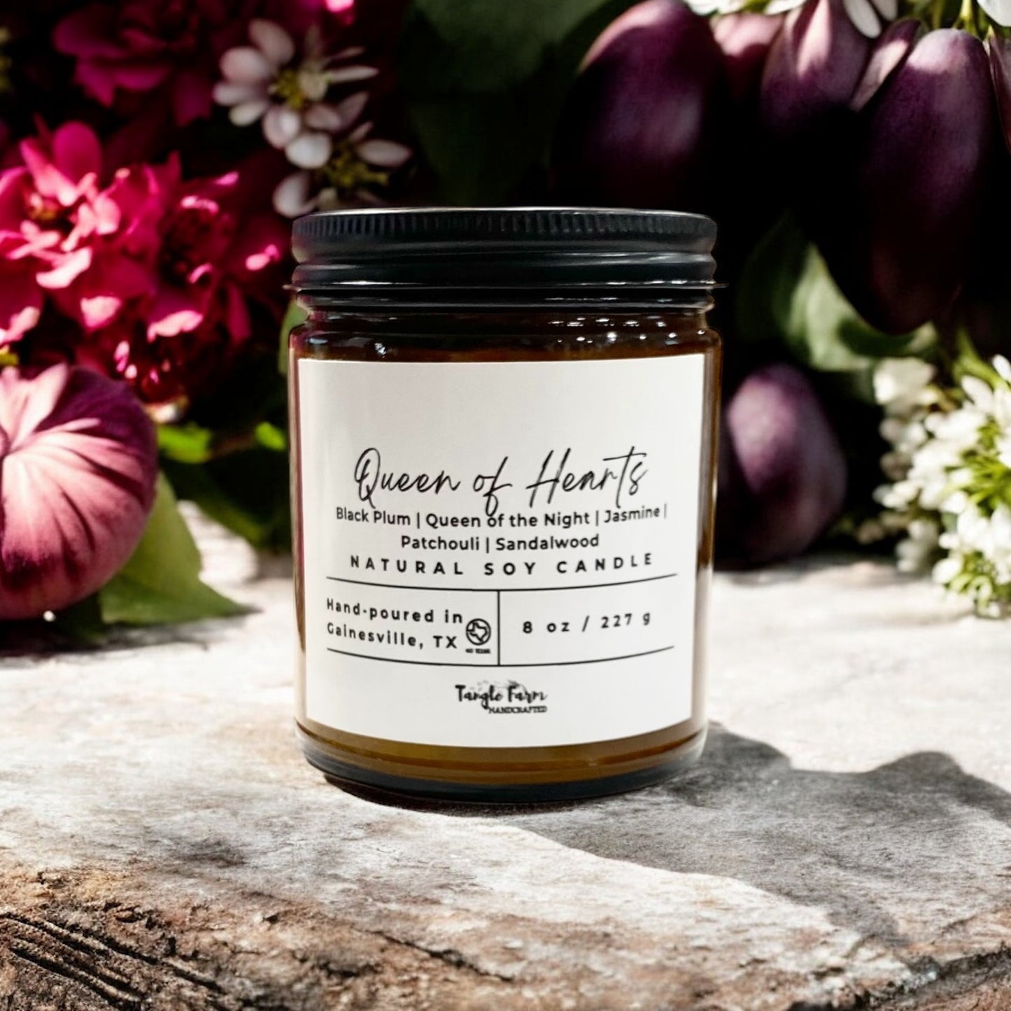 Queen of hearts 8oz soy candle scented with queen of night