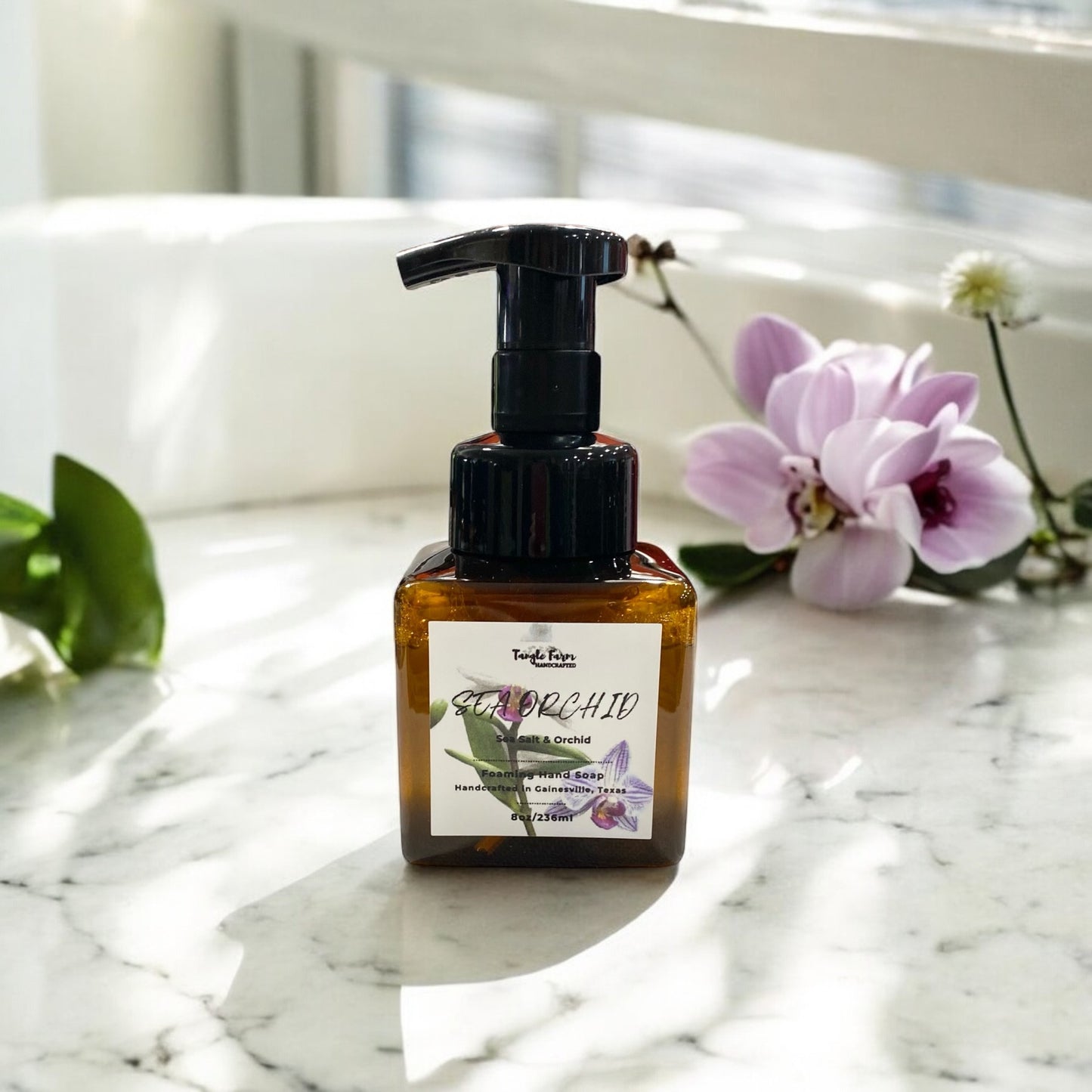 Sea Orchid 8oz foaming hand soap scented with sea salt and orchid