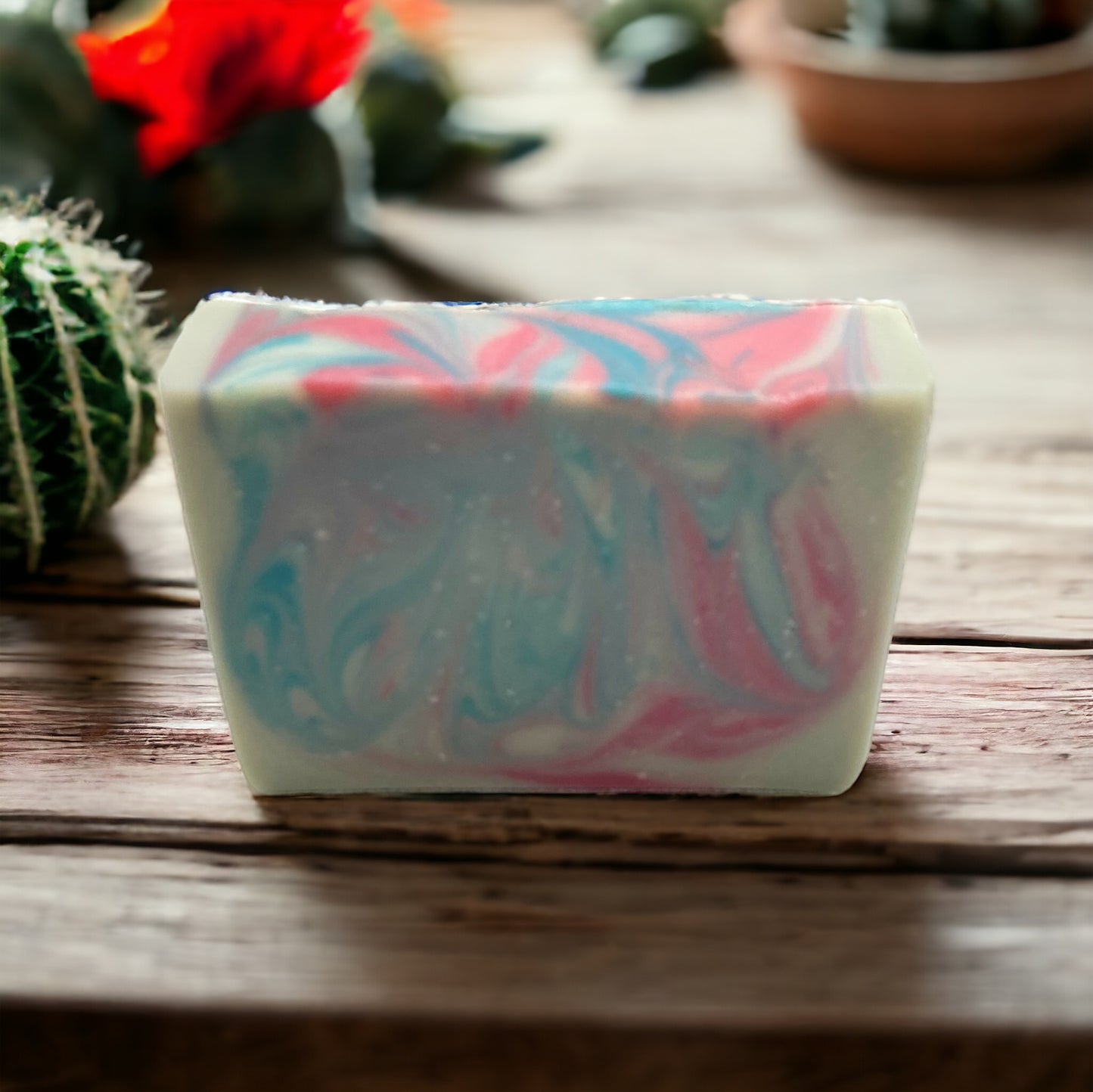 Indian wind cold processed soap with triple 3 butters of cocoa butter, shea butter, mango butter plus with buttermilk. scented with baja cactus blossom