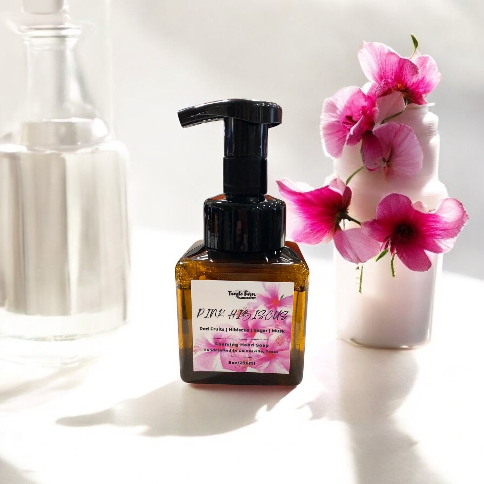 Pink Hibiscus 8oz foaming hand soap scented with hawaiin pink hibiscus