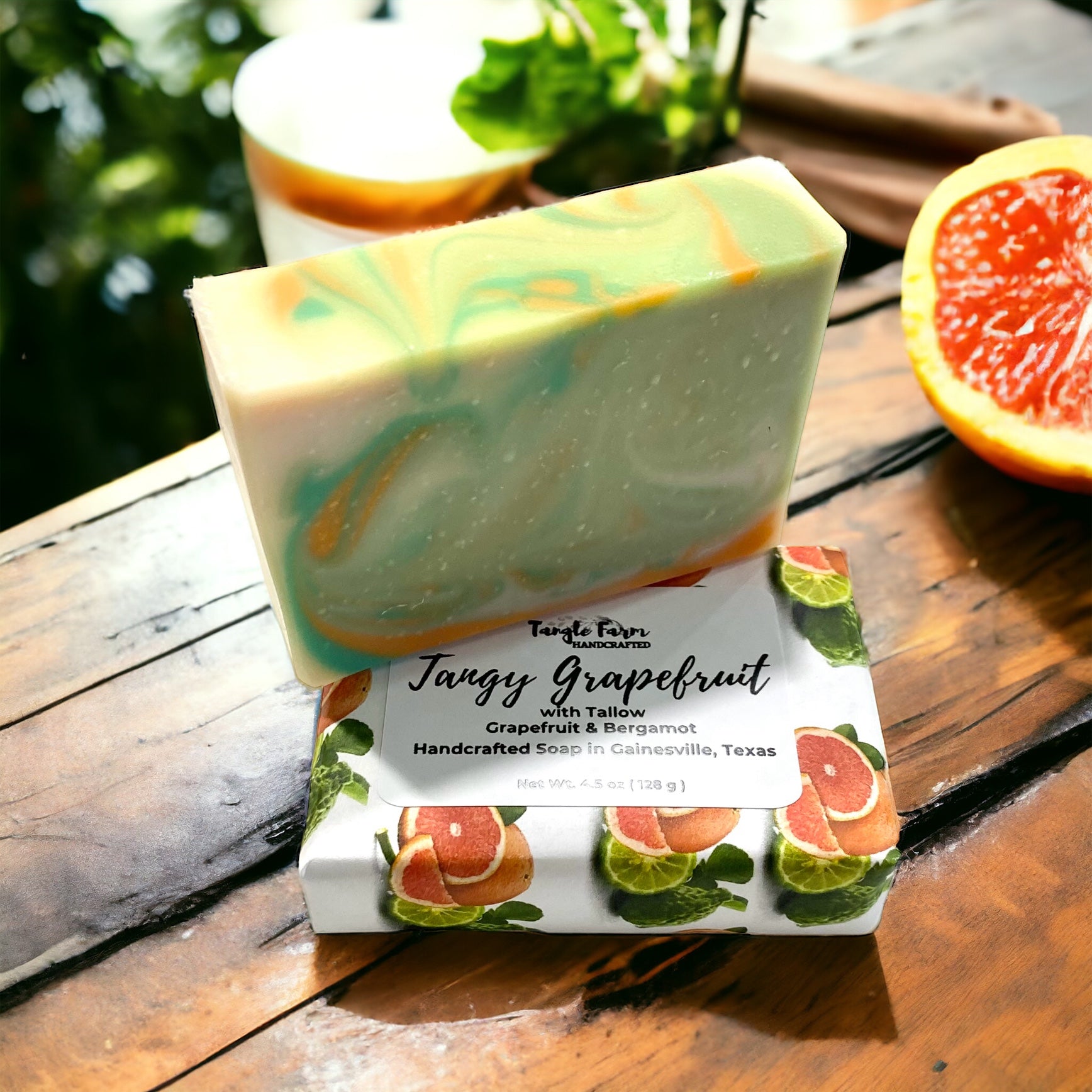 Grapefruit and Bergamot cold processed soap made with tallow.