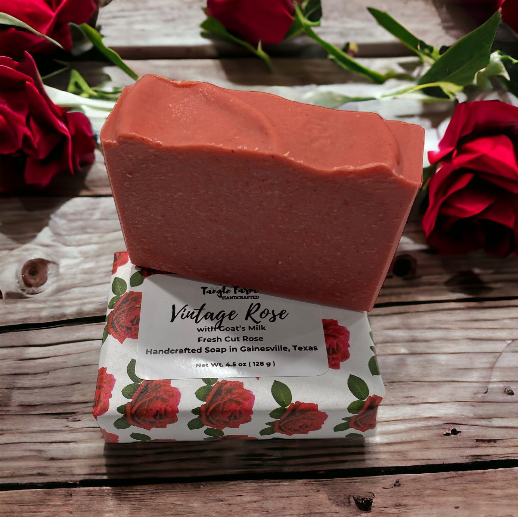 Fresh cut rose scented soap with goat's milk