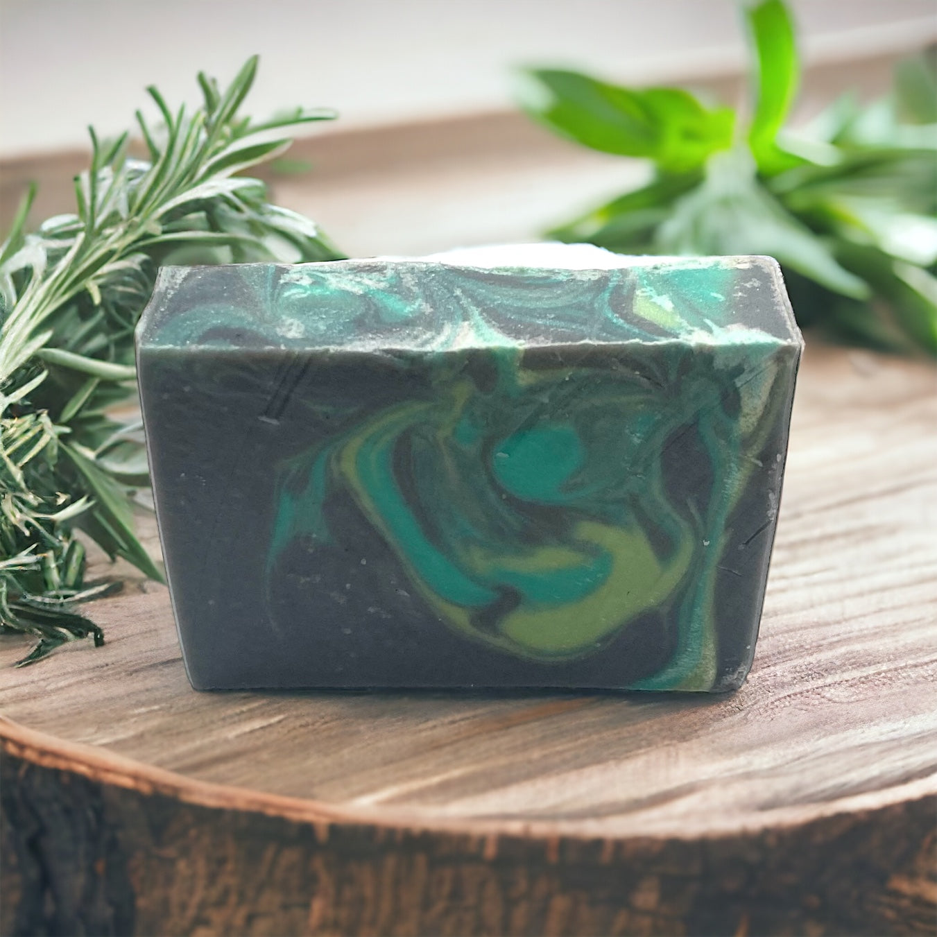 Aunt B's Potion artisan soap with activated charcoal, rosemary and mint