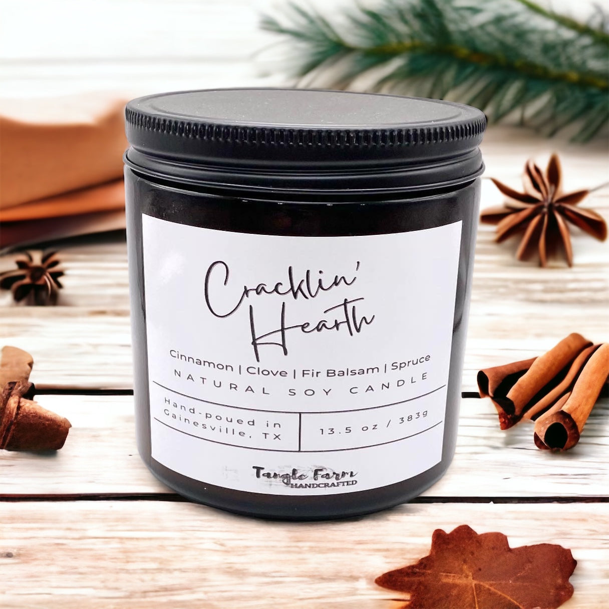 cracklin' hearth soy candle, home for the holidays fragrance oil scent