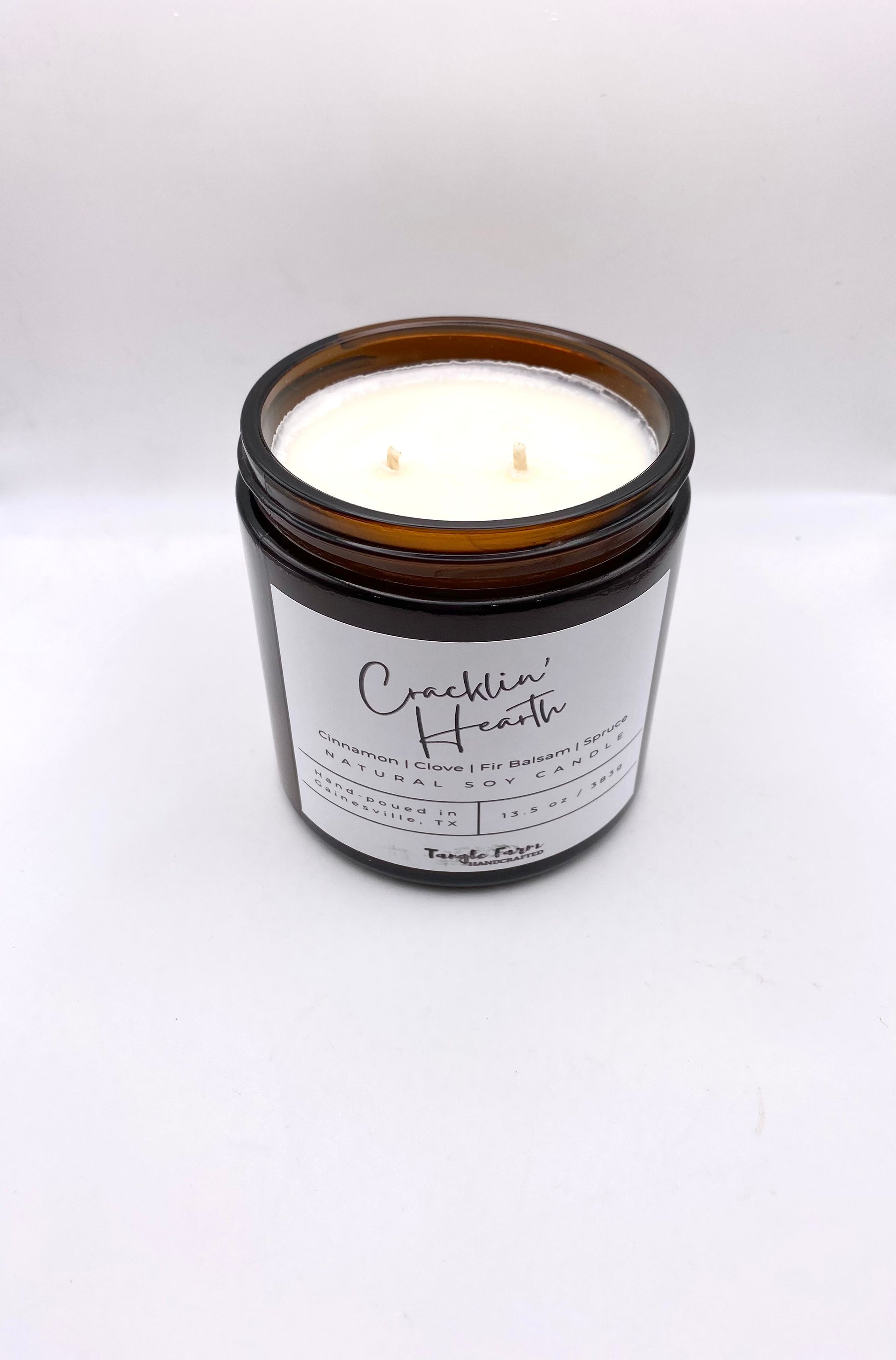 cracklin' hearth soy candle, home for the holidays fragrance oil scent