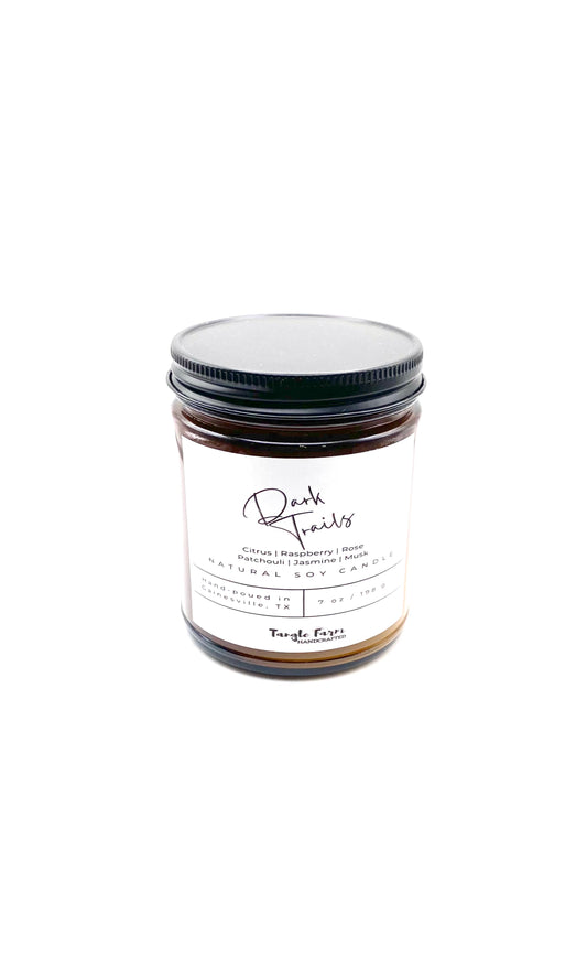 dark trail soy candle into the night scent